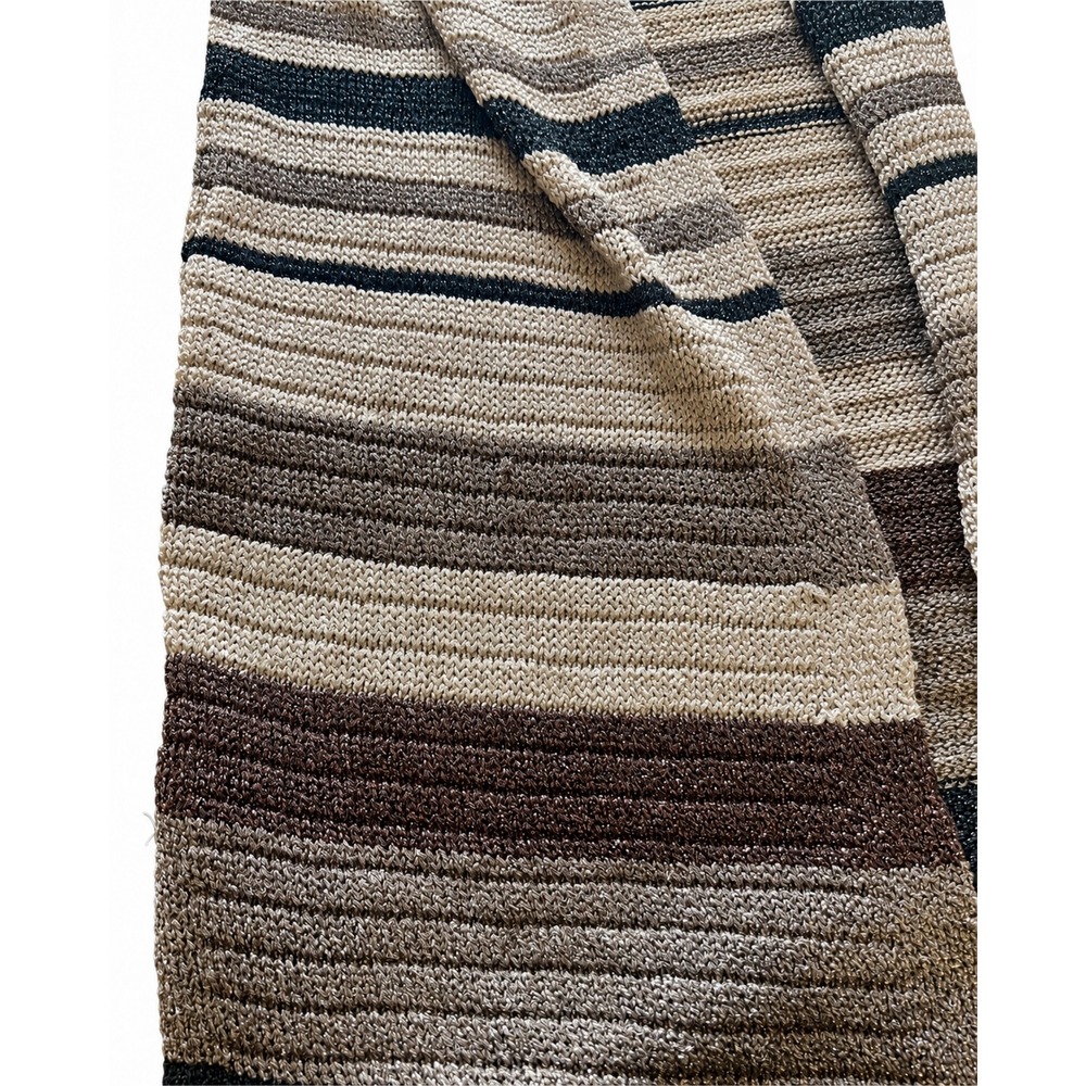 Chicos Metallic Striped Longline Cardigan Black Cream Brown Open Front Size 2 - Picture 7 of 7
